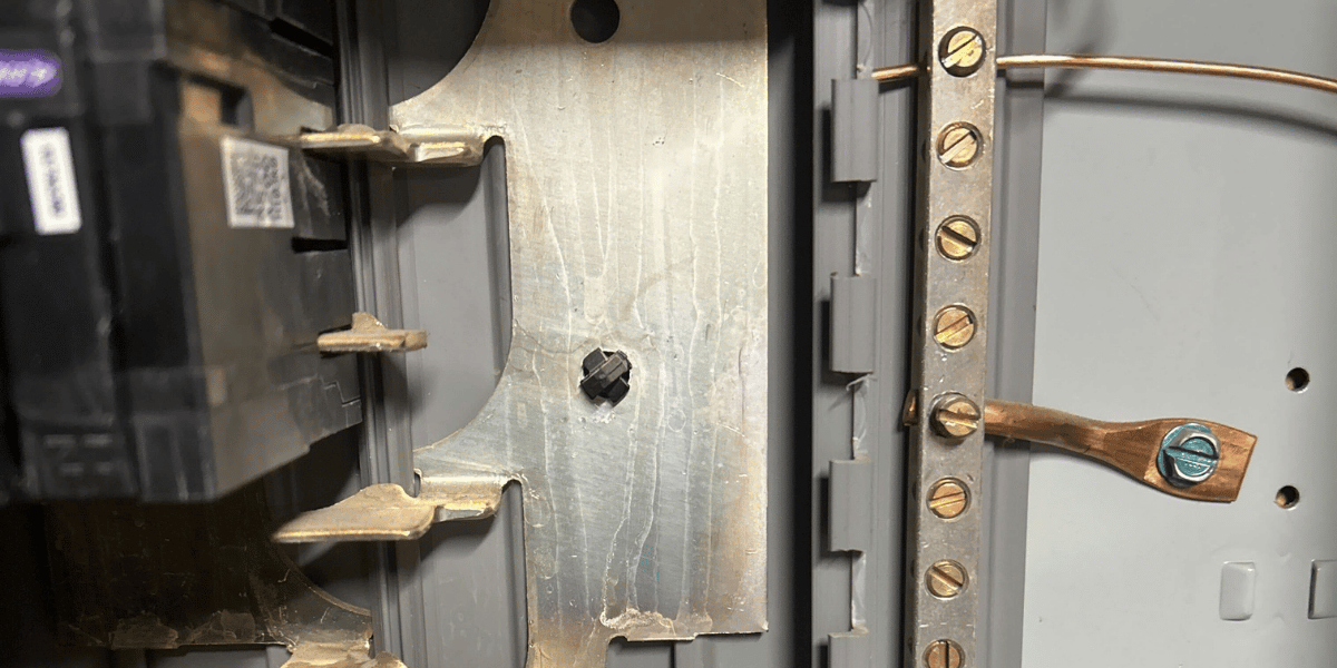 Picture of discoloration in an electrical panel