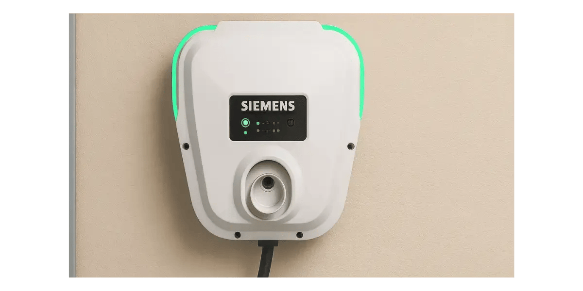Smart EV charger mounted on a beige wall