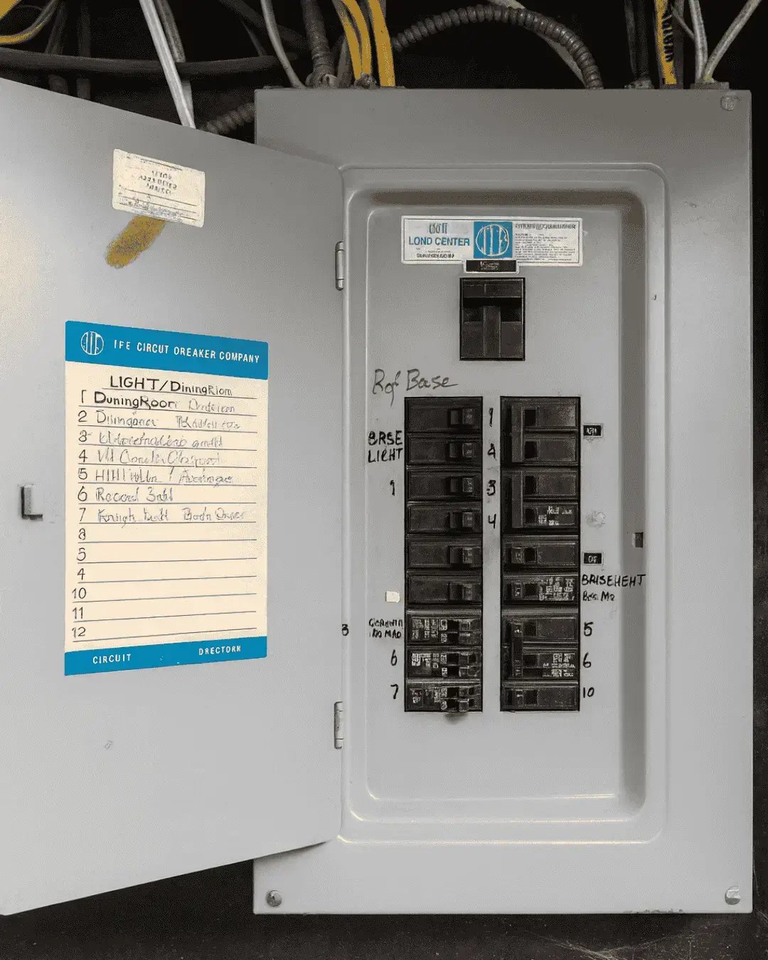 An ITE panel opened up to see all the breakers