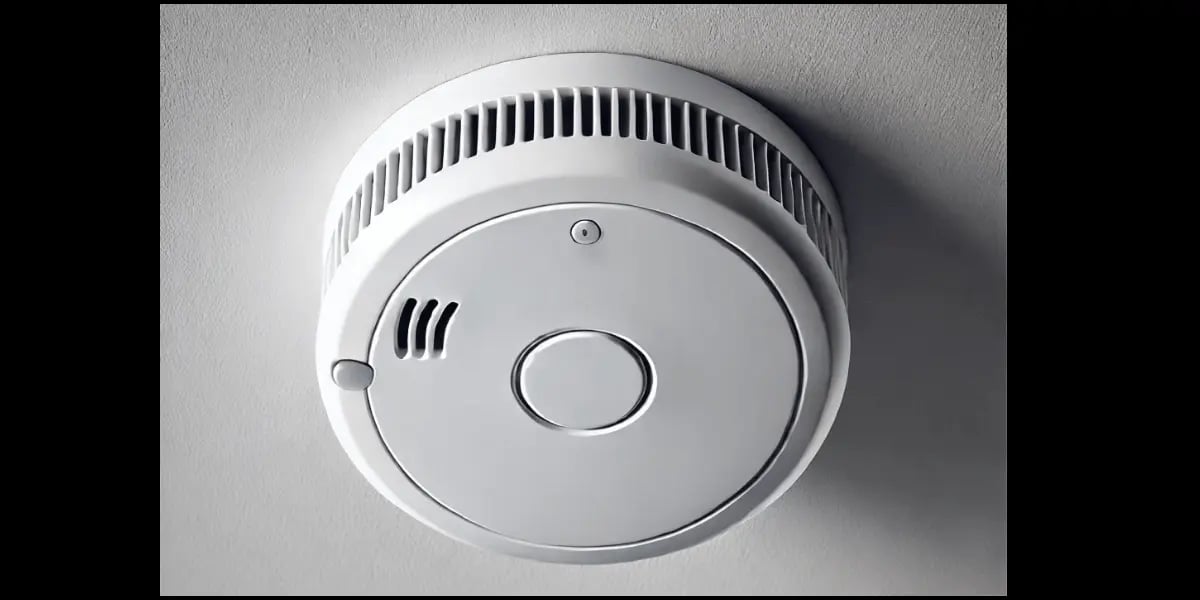 Smoke alarm mounted on a white ceiling
