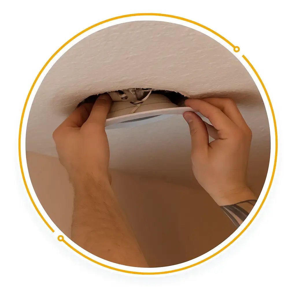 Electrician installing a recessed light fixture