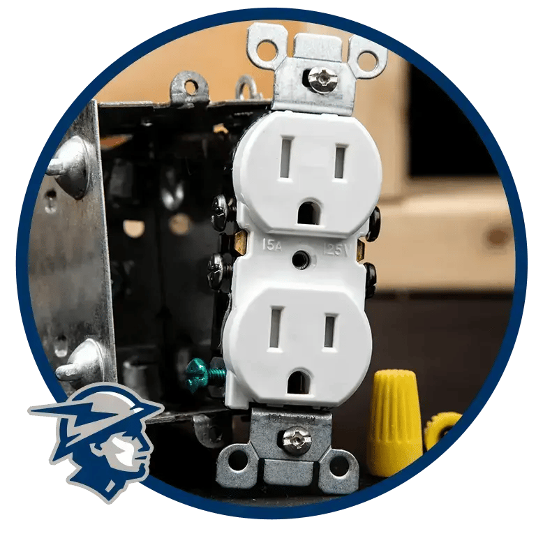 Picture of an outlet bordered by a blue line and the Integra logo
