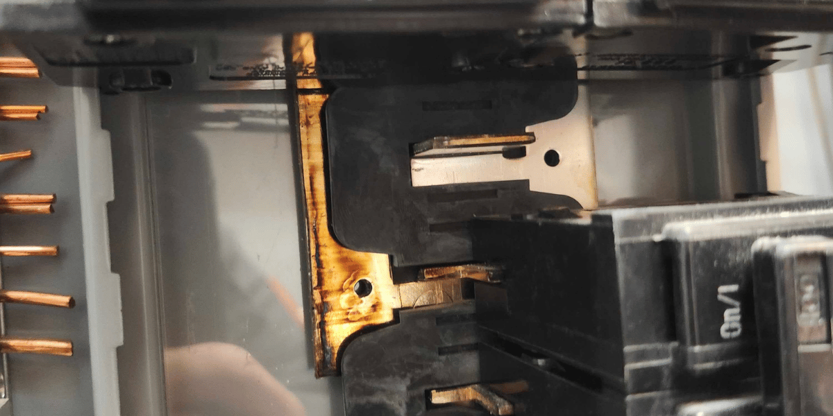 The inside of a corroded panel