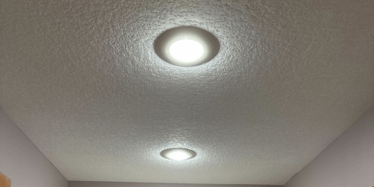 Two LED lights on a ceiling