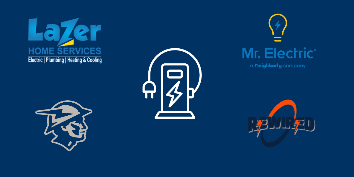 The logos of the 4 best ev charger installers surrounding an icon of an ev charger